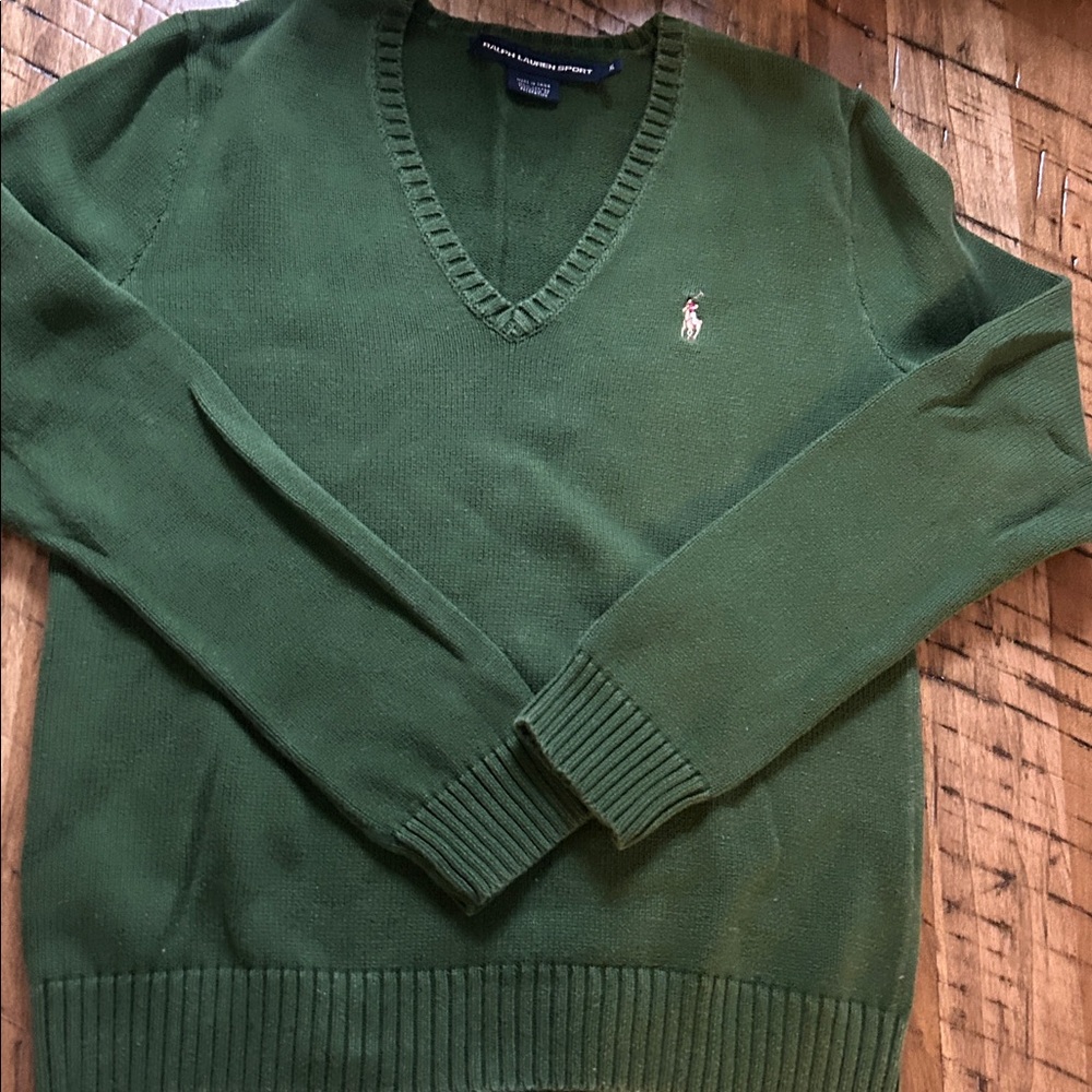 Vintage Ralph Lauren Sport ladies XL dark green cotton sweater.